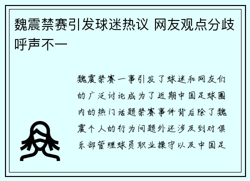 魏震禁赛引发球迷热议 网友观点分歧呼声不一